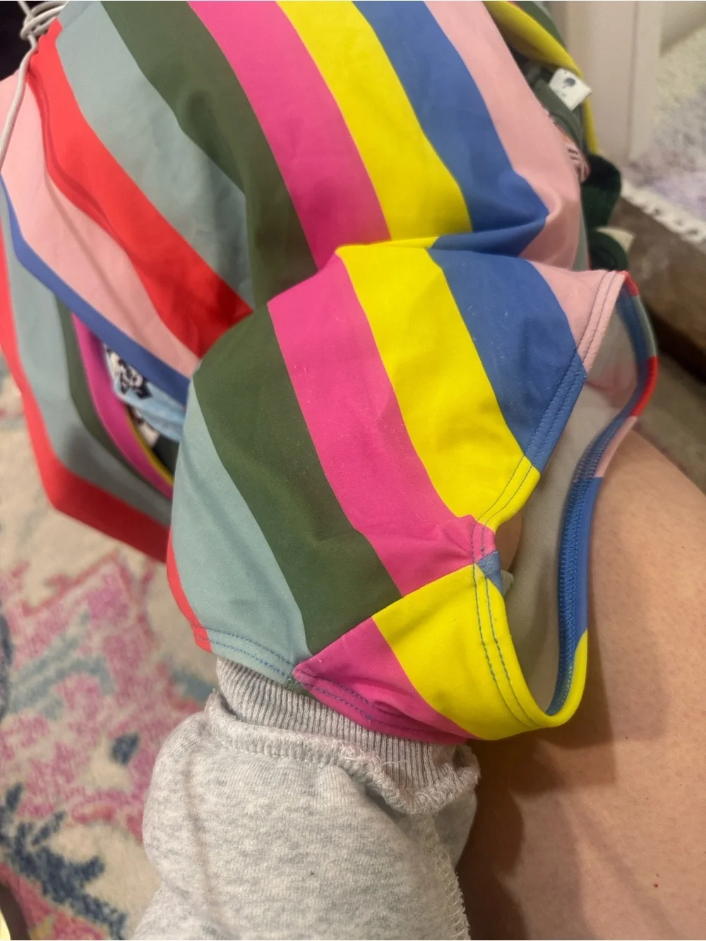Mini Boden rainbow striped rashguard one piece swimsuit zip long sleeve girls